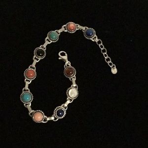 QT Cabochon Gemstones Bracelet 925 Sterling Silver